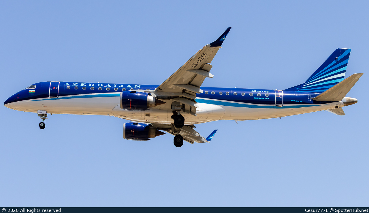 Photo of 4K-AZ66 - Embraer ERJ-190AR operated by Azerbaijan Airlines