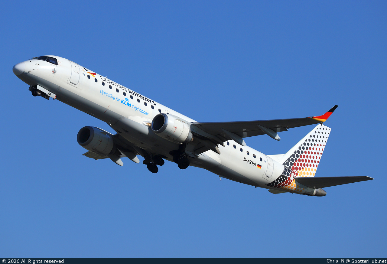 Photo of D-AZFA - Embraer ERJ-190LR operated by KLM Cityhopper (opb German Airways)