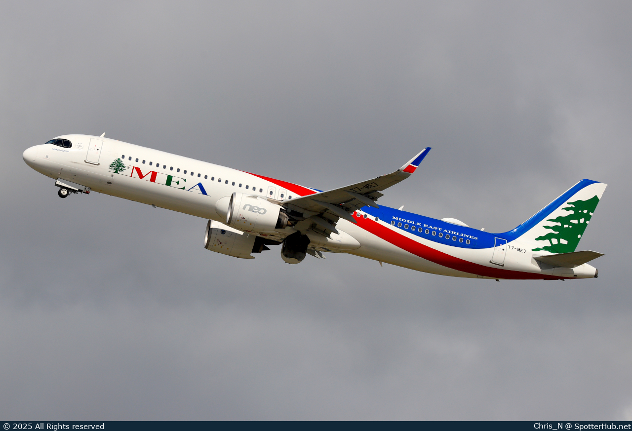 Photo of T7-ME7 - Airbus A321-271NX operated by MEA Middle East Airlines