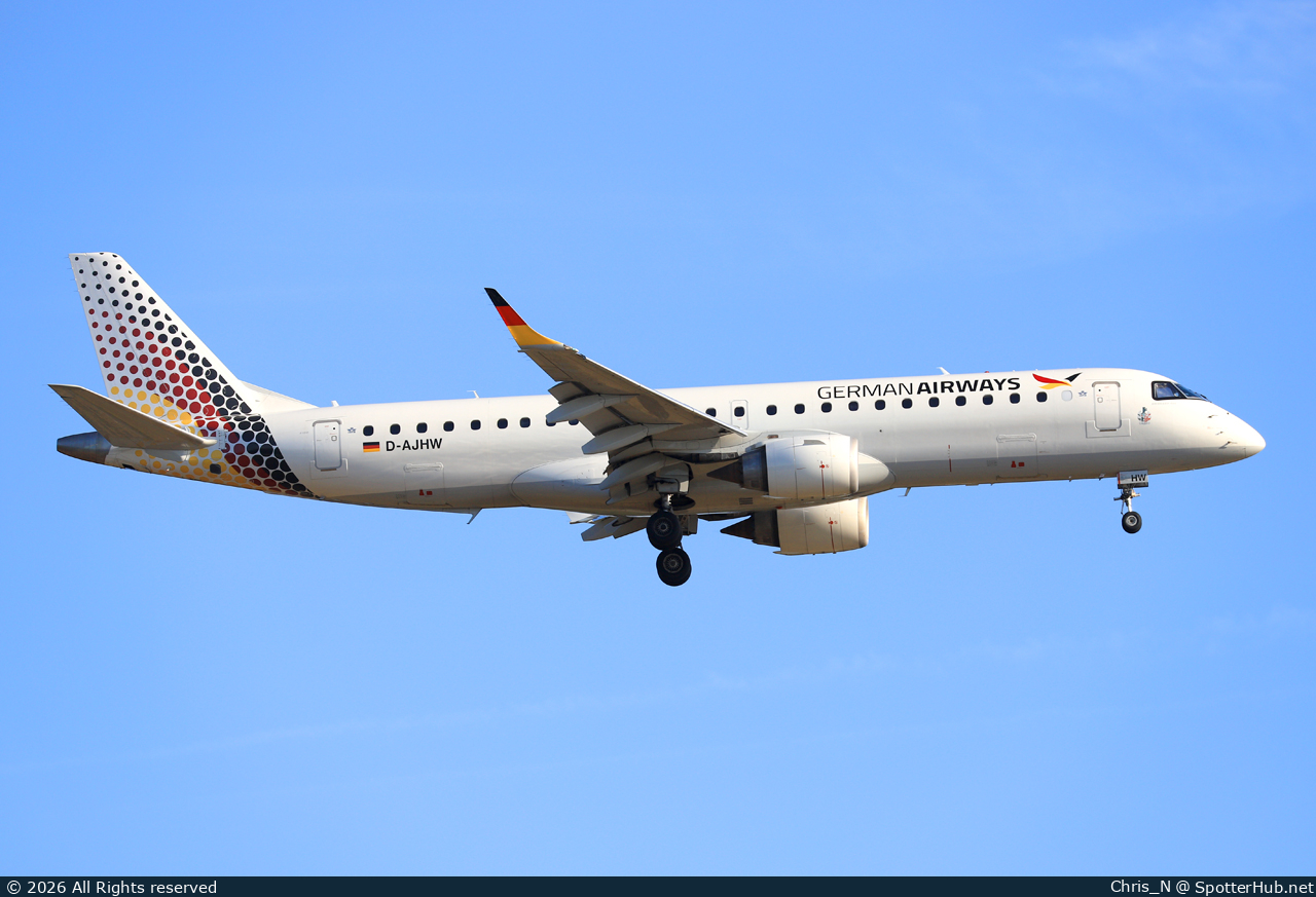 Photo of D-AJHW - Embraer ERJ-190LR operated by German Airways