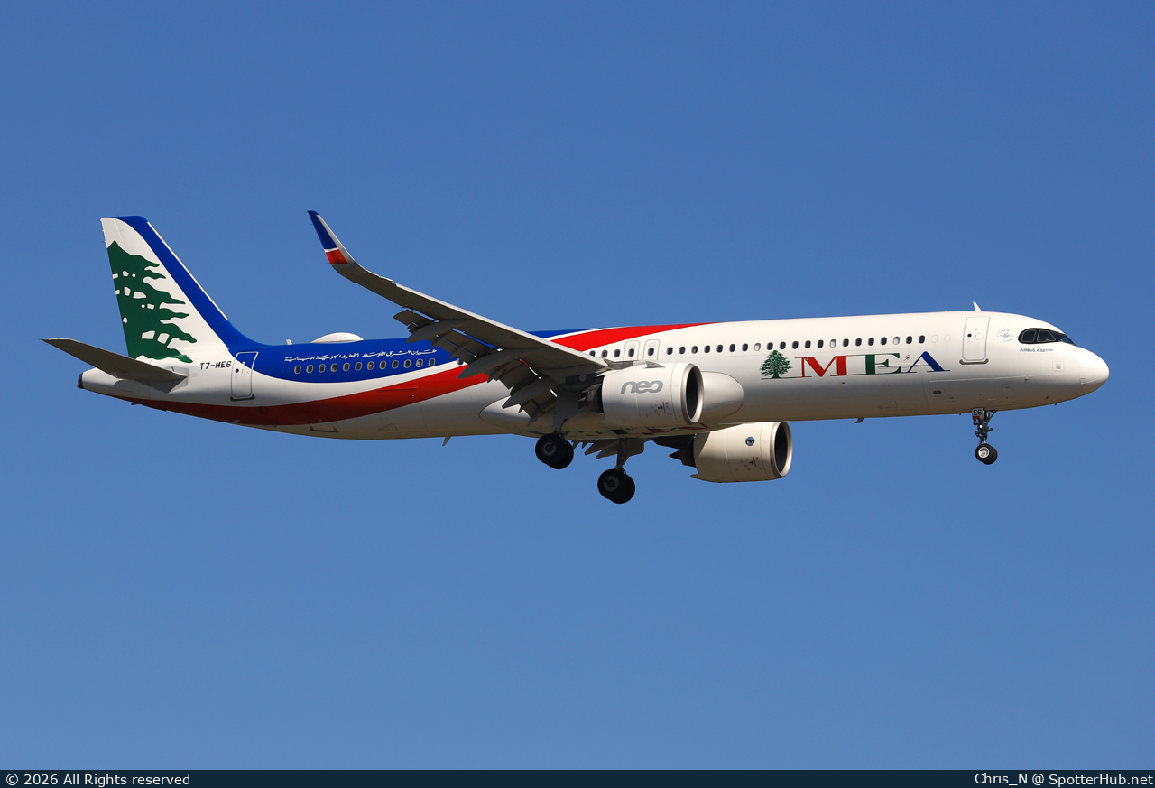 Photo of T7-ME6 - Airbus A321-271NX operated by MEA Middle East Airlines