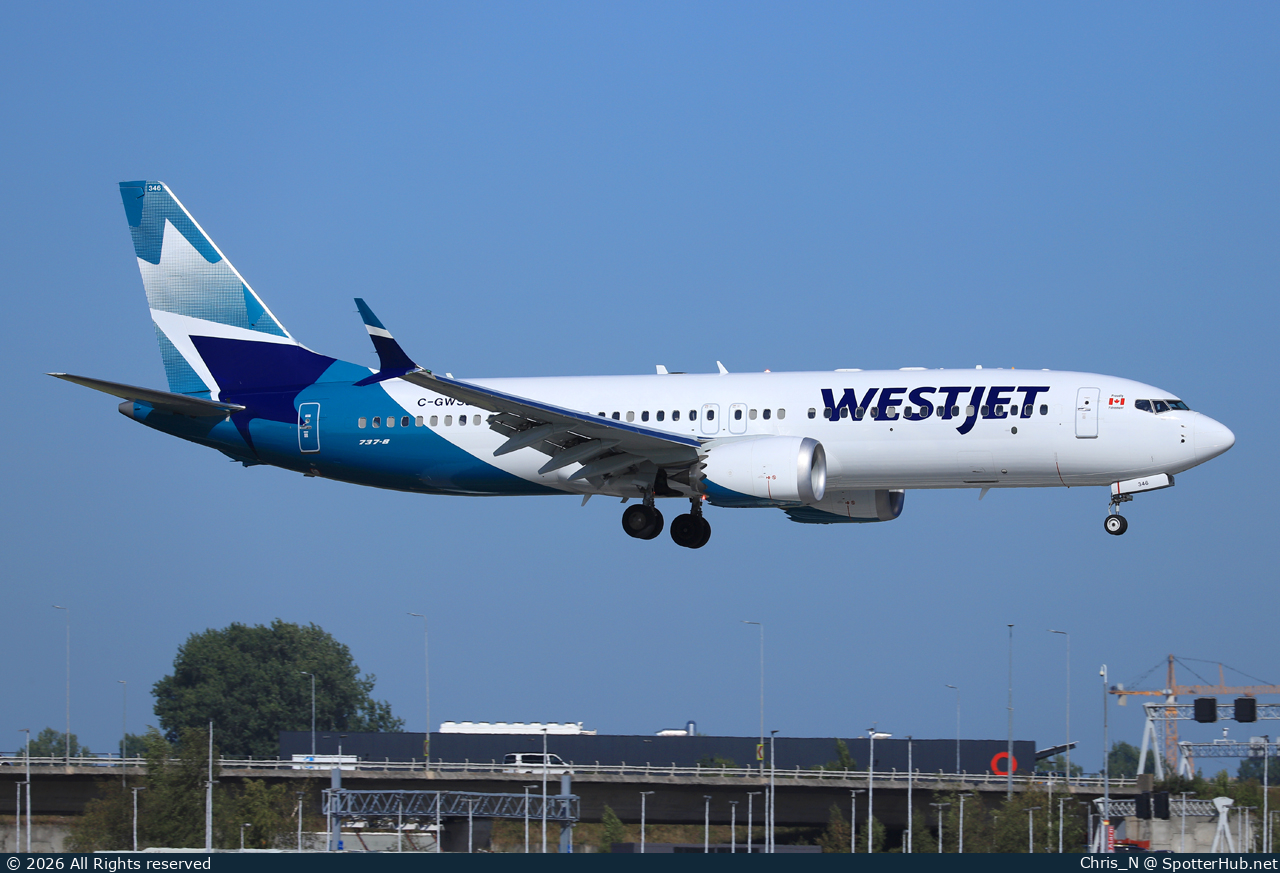 Photo of C-GWSJ - Boeing 737 MAX 8 operated by WestJet Airlines