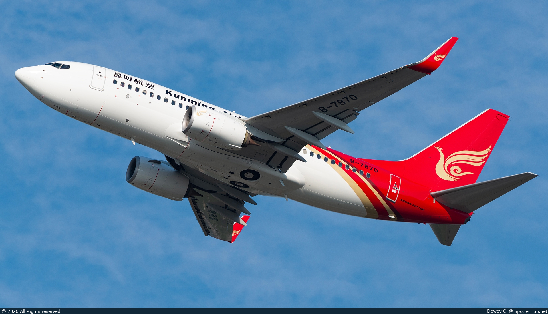 Photo of B-7870 - Boeing 737-7LY operated by Kunming Airlines
