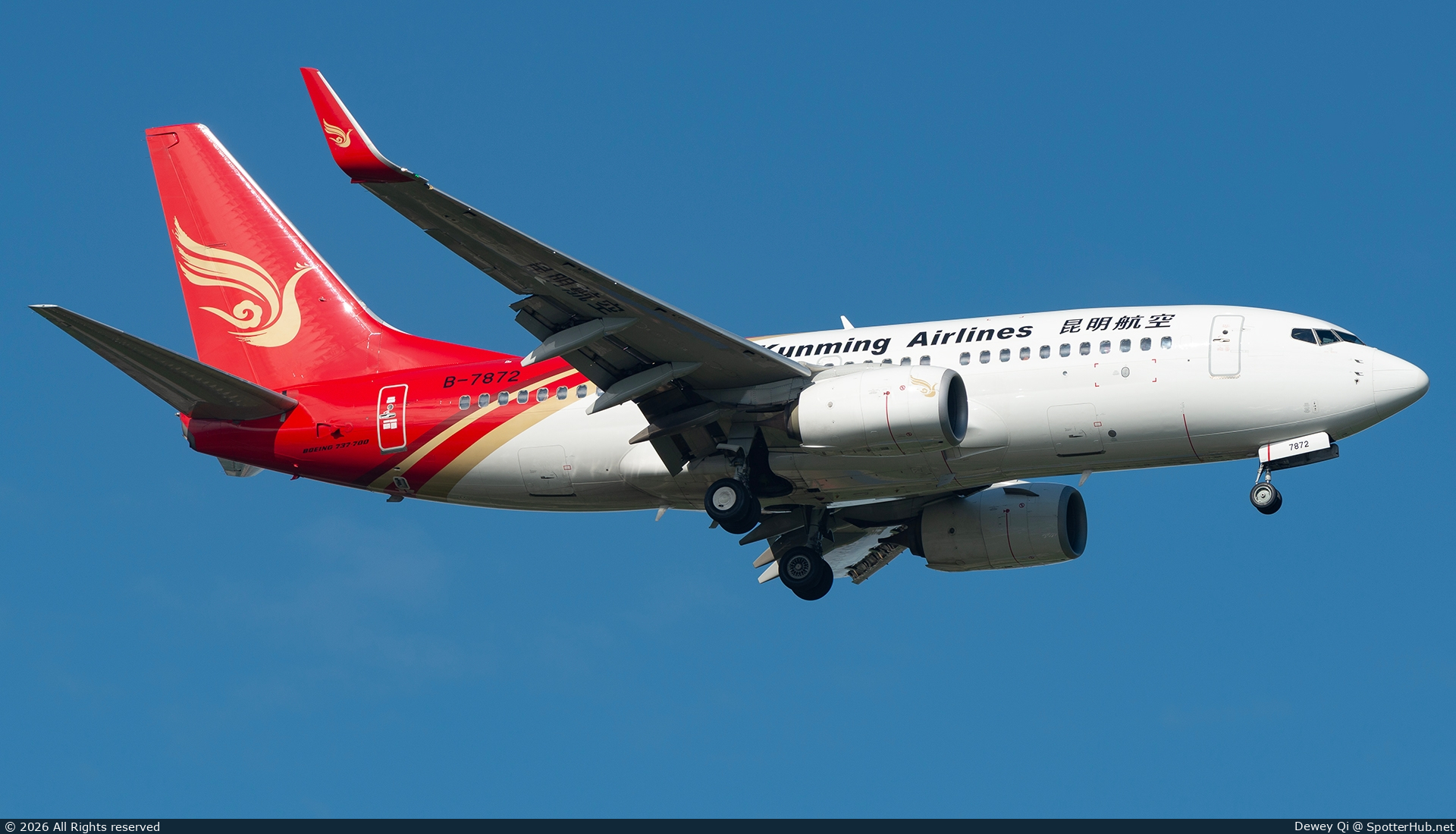 Photo of B-7872 - Boeing 737-7LY operated by Kunming Airlines