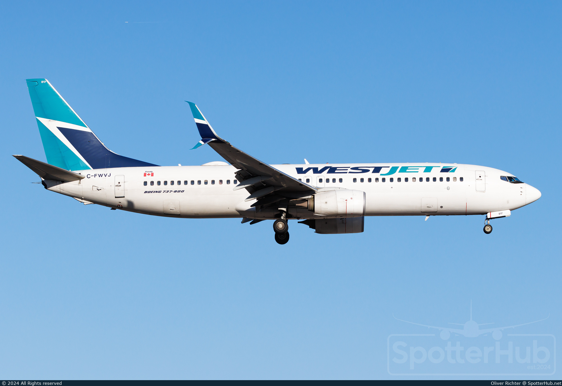 Photo of C-FWVJ - Boeing 737-8CT operated by WestJet Airlines