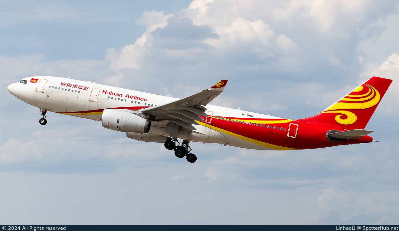 Photo of B-6118 - Airbus A330-243 operated by Hainan Airlines