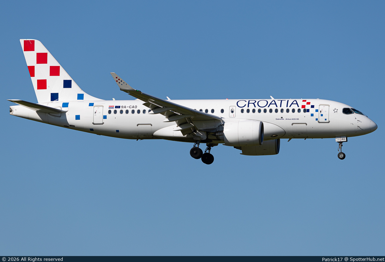 Photo of 9A-CAO - Airbus A220-100 operated by Croatia Airlines
