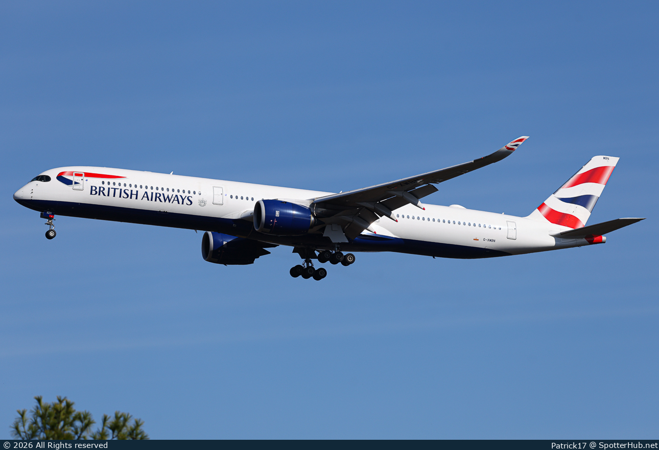 Photo of G-XWBN - Airbus A350-1041 operated by British Airways