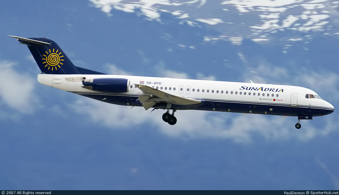 Photo of 9A-BTD - Fokker 100 operated by SunAdria Airlines (opb Trade Air)