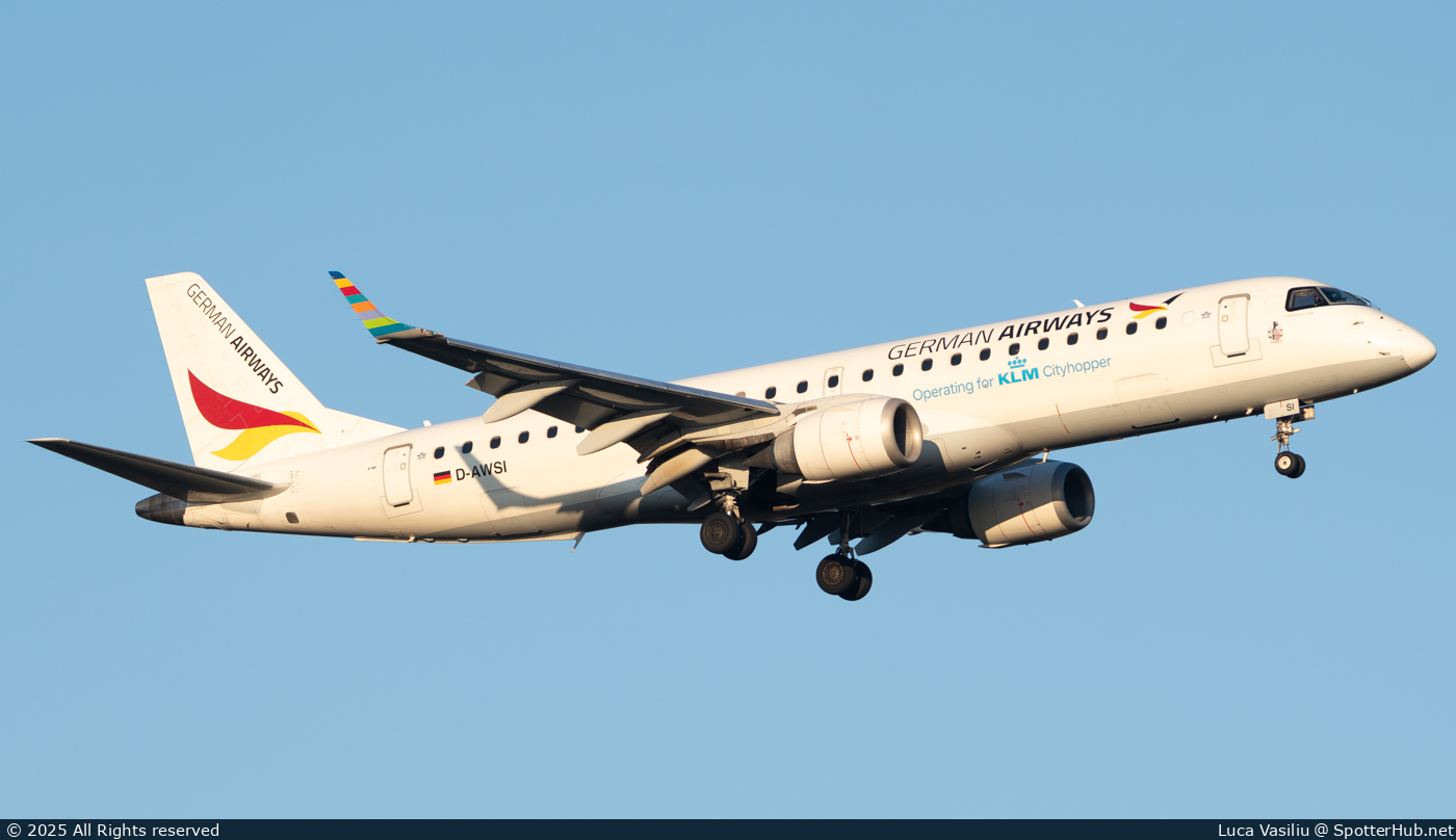 Photo of D-AWSI - Embraer ERJ-190LR operated by KLM Cityhopper (opb German Airways)