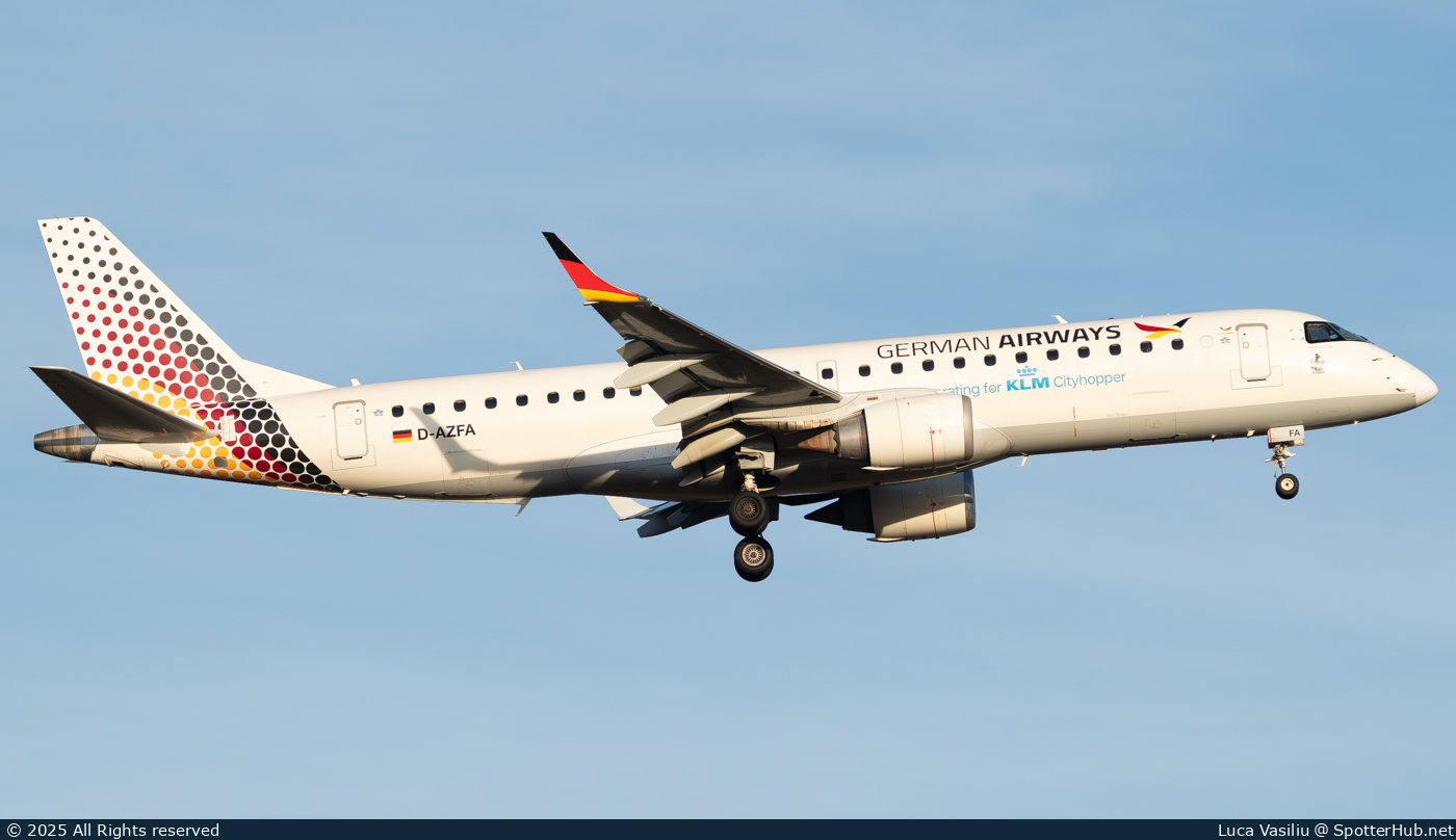 Photo of D-AZFA - Embraer ERJ-190LR operated by KLM Cityhopper (opb German Airways)