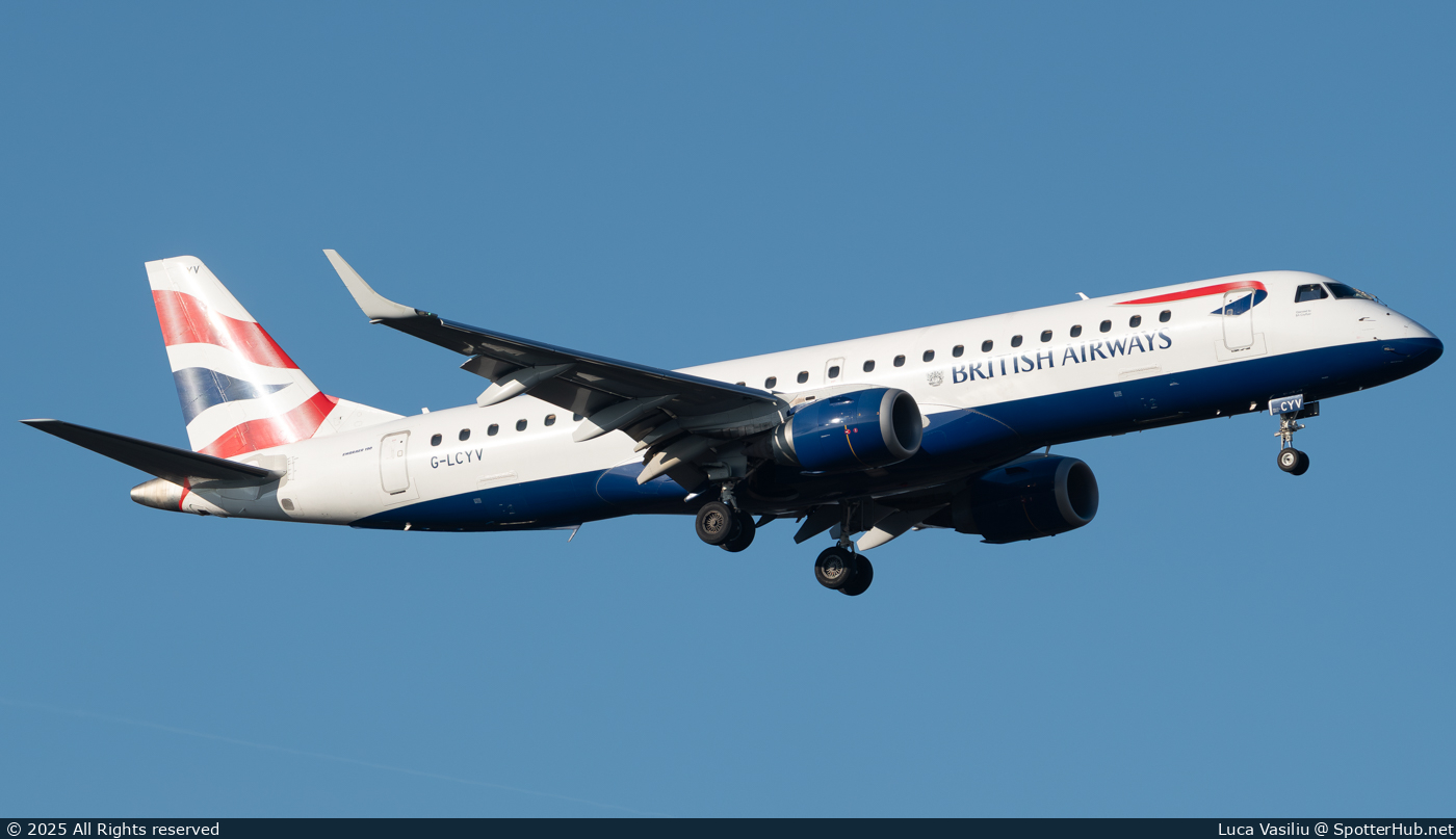 Photo of G-LCYV - Embraer ERJ-190LR operated by BA CityFlyer