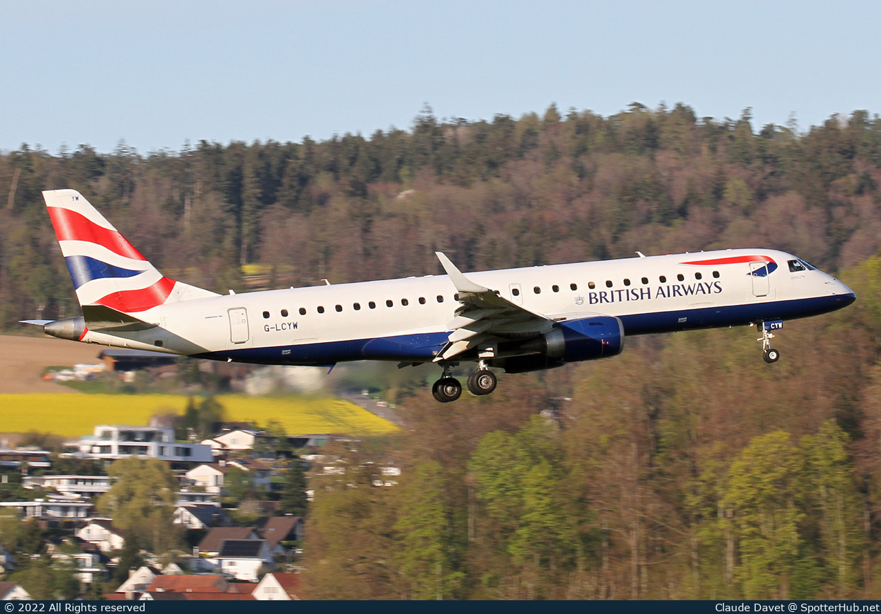 Photo of G-LCYW - Embraer ERJ-190SR operated by BA CityFlyer