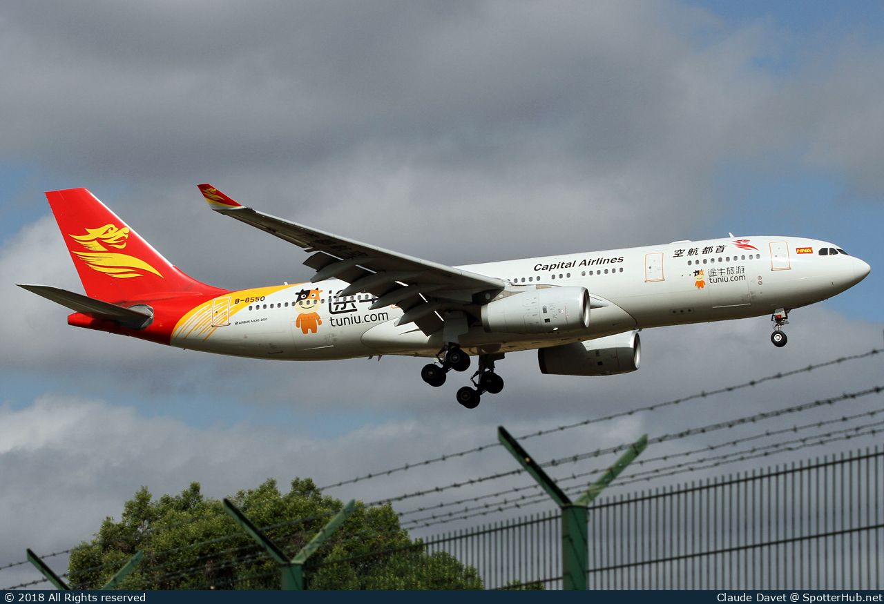 Photo of B-8550 - Airbus A330-243 operated by Capital Airlines