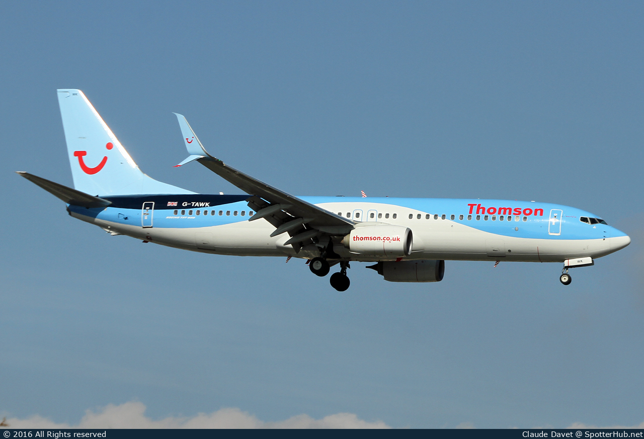 Photo of G-TAWK - Boeing 737-8K5 operated by Thomson Airways