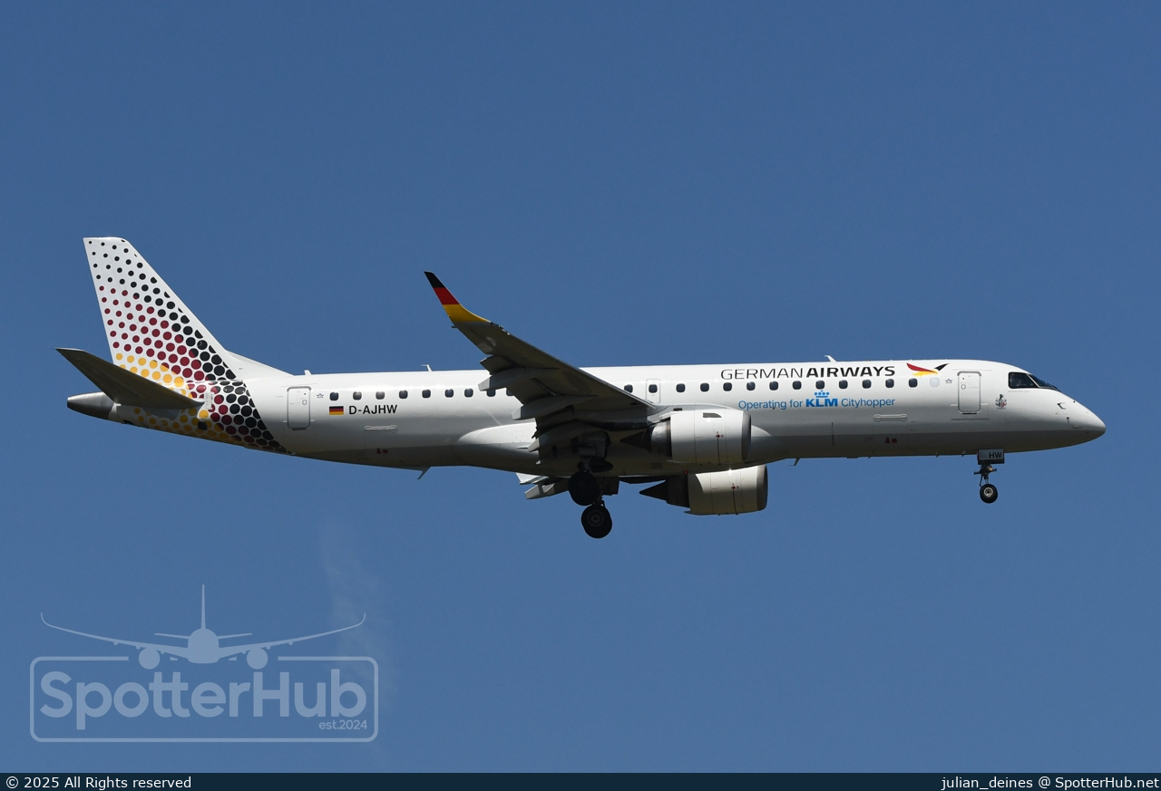 Photo of D-AJHW - Embraer ERJ-190LR operated by KLM Cityhopper (opb German Airways)