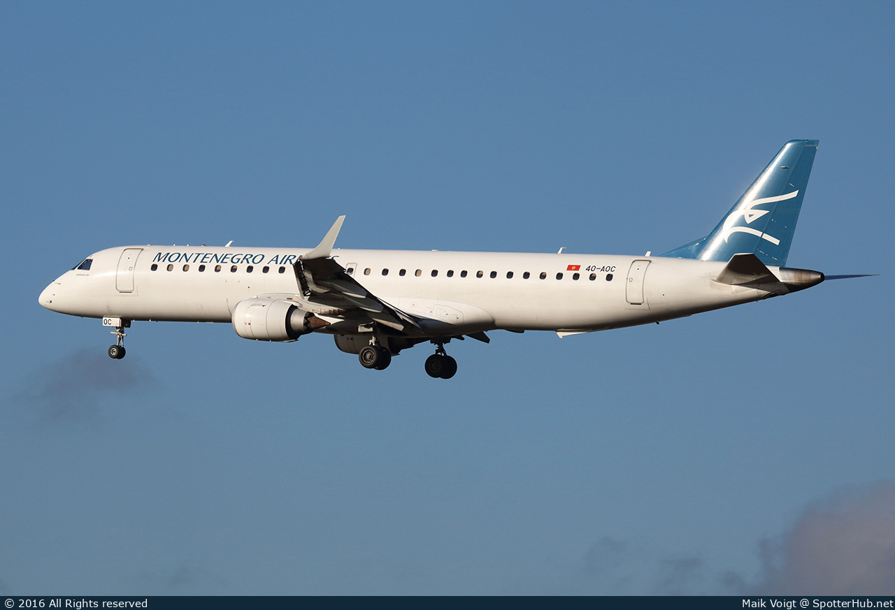 Photo of 4O-AOC - Embraer ERJ-195LR operated by Montenegro Airlines