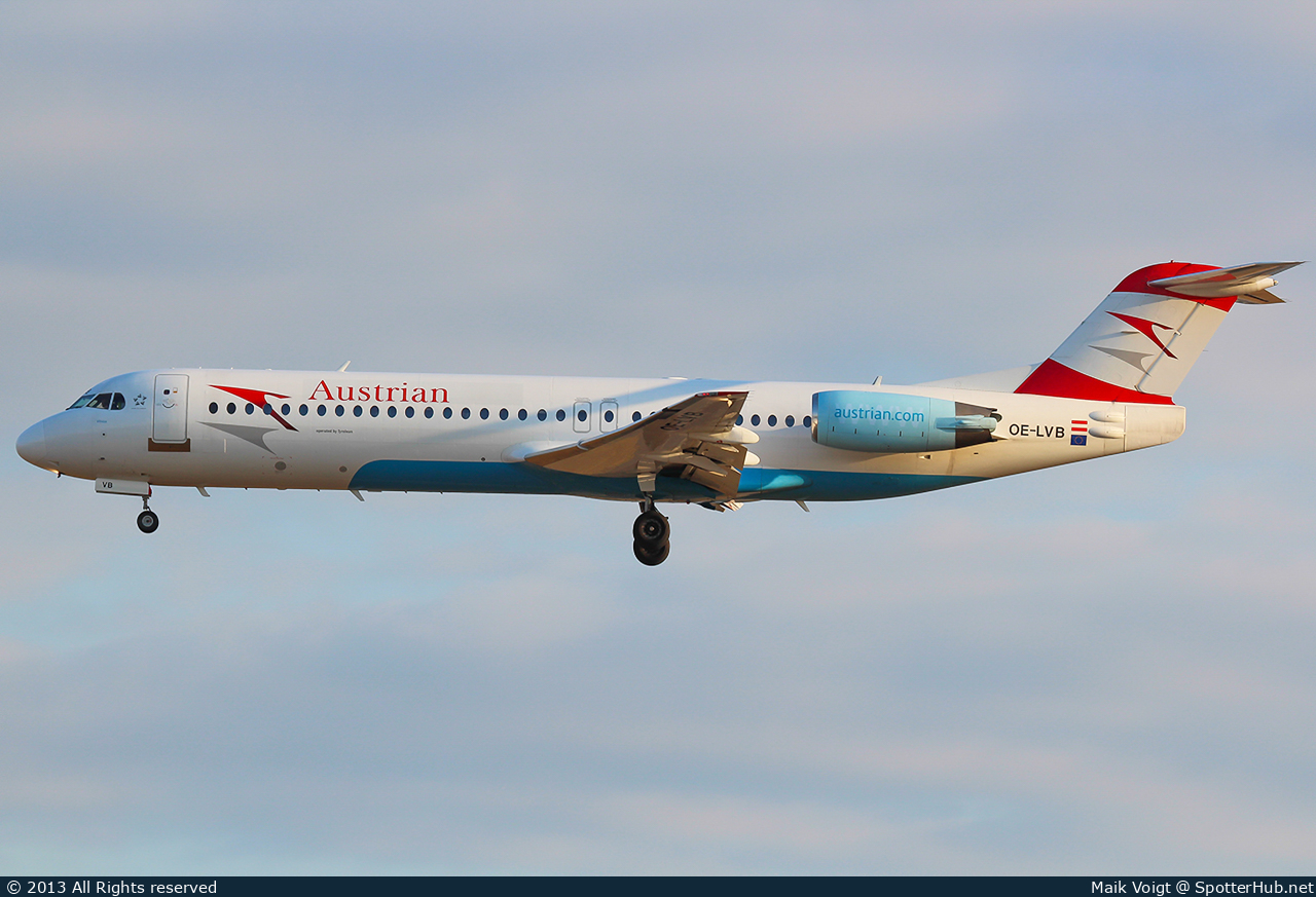 Photo of OE-LVB - Fokker 100 operated by Austrian Airlines