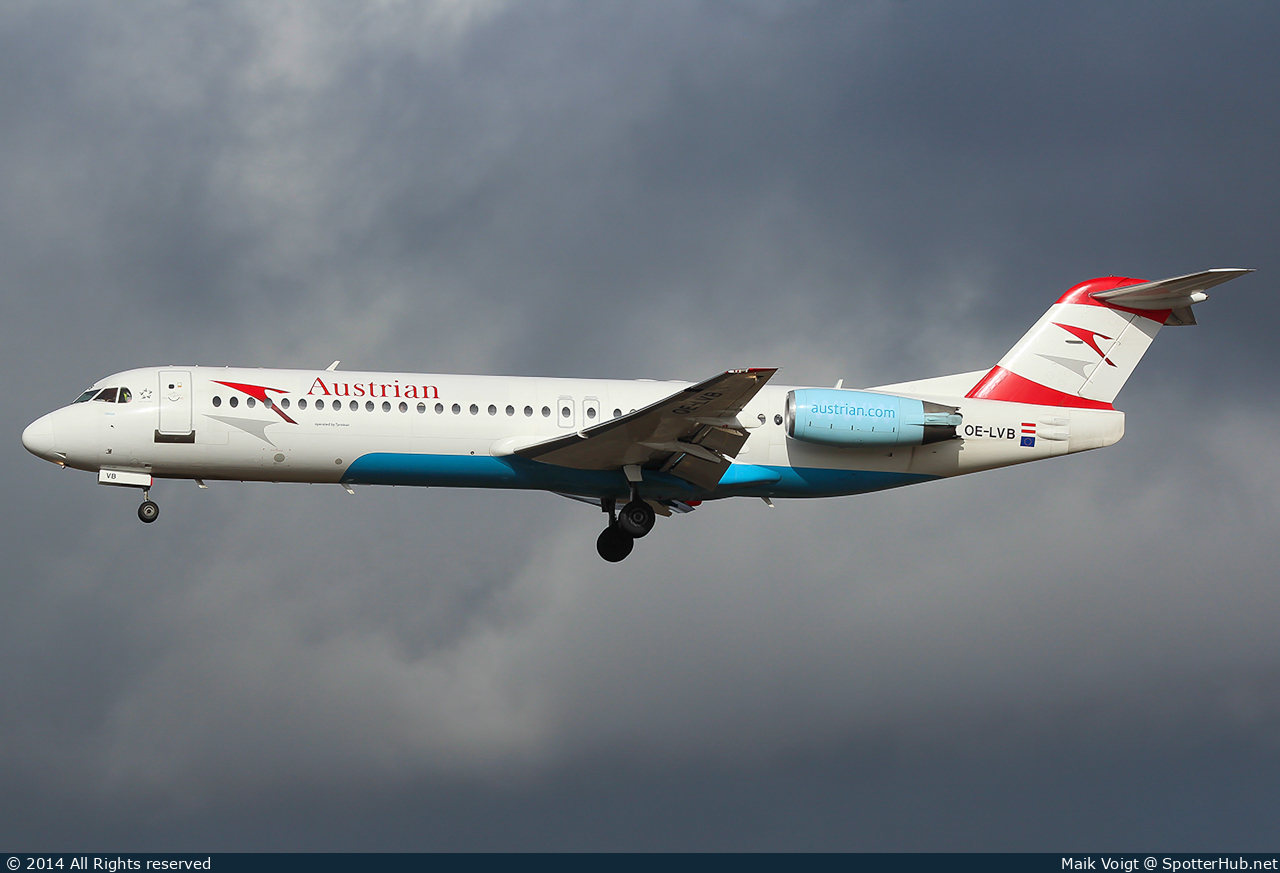Photo of OE-LVB - Fokker 100 operated by Austrian Airlines