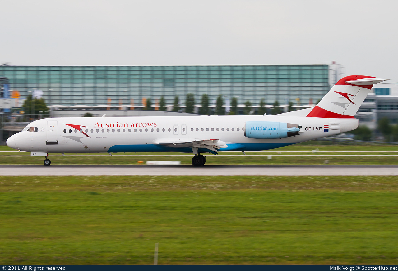 Photo of OE-LVE - Fokker 100 operated by Austrian Arrows (opb Tyrolean Airways)