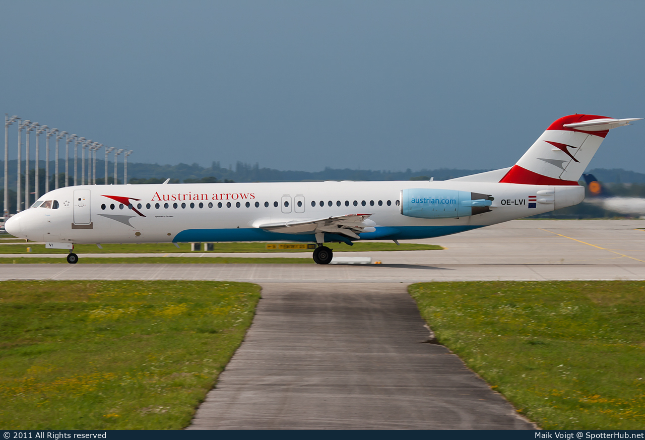 Photo of OE-LVI - Fokker 100 operated by Austrian Arrows (opb Tyrolean Airways)