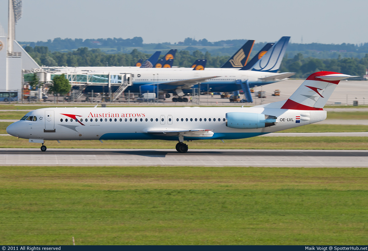 Photo of OE-LVL - Fokker 100 operated by Austrian Arrows (opb Tyrolean Airways)