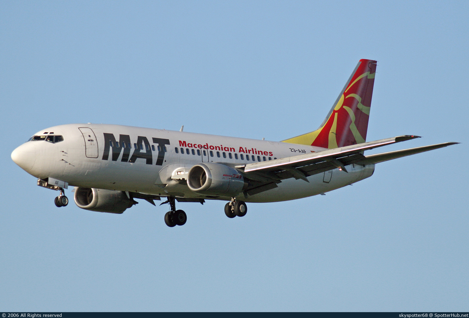 Photo of Z3-AAF - Boeing 737-3B7 operated by MAT Macedonian Airlines