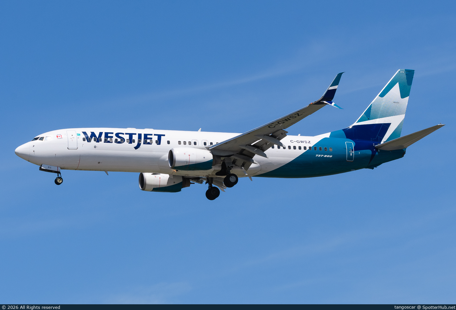 Photo of C-GWSZ - Boeing 737-8CT operated by WestJet Airlines